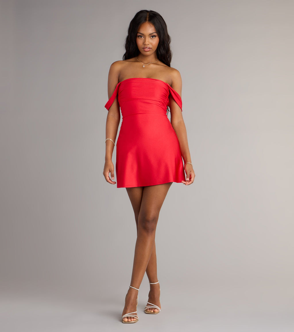 Classics Lover Off-The-Shoulder Satin A-Line Mini Dress
