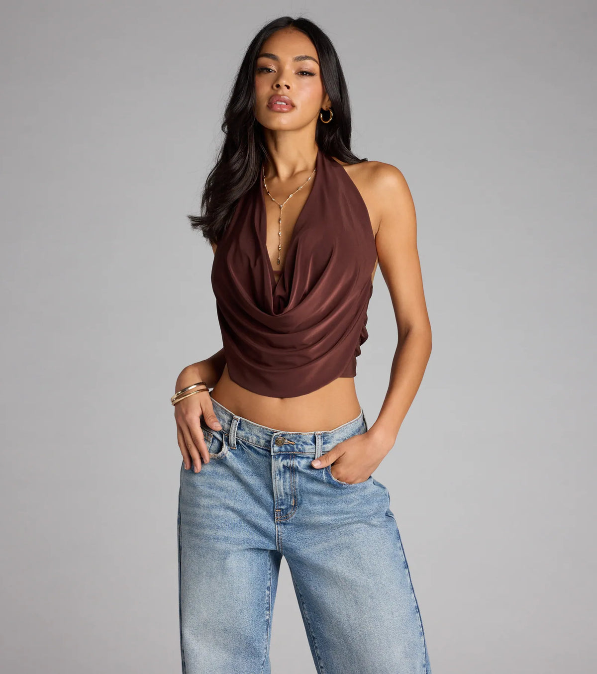 Take The Plunge Sleeveless Halter Crop Top