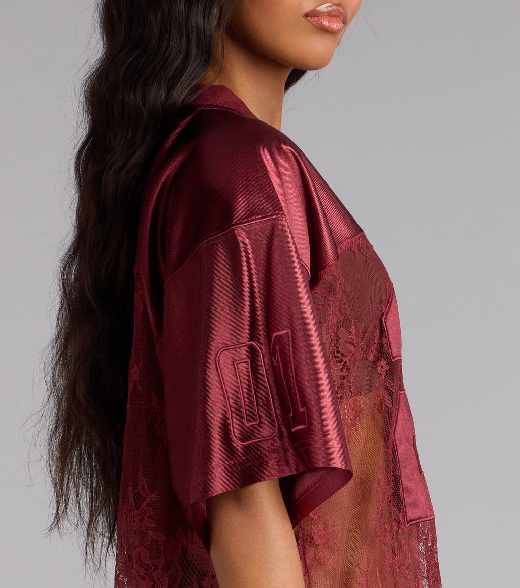 Sporty Chic Lace V-Neck 24 Graphic Jersey Top