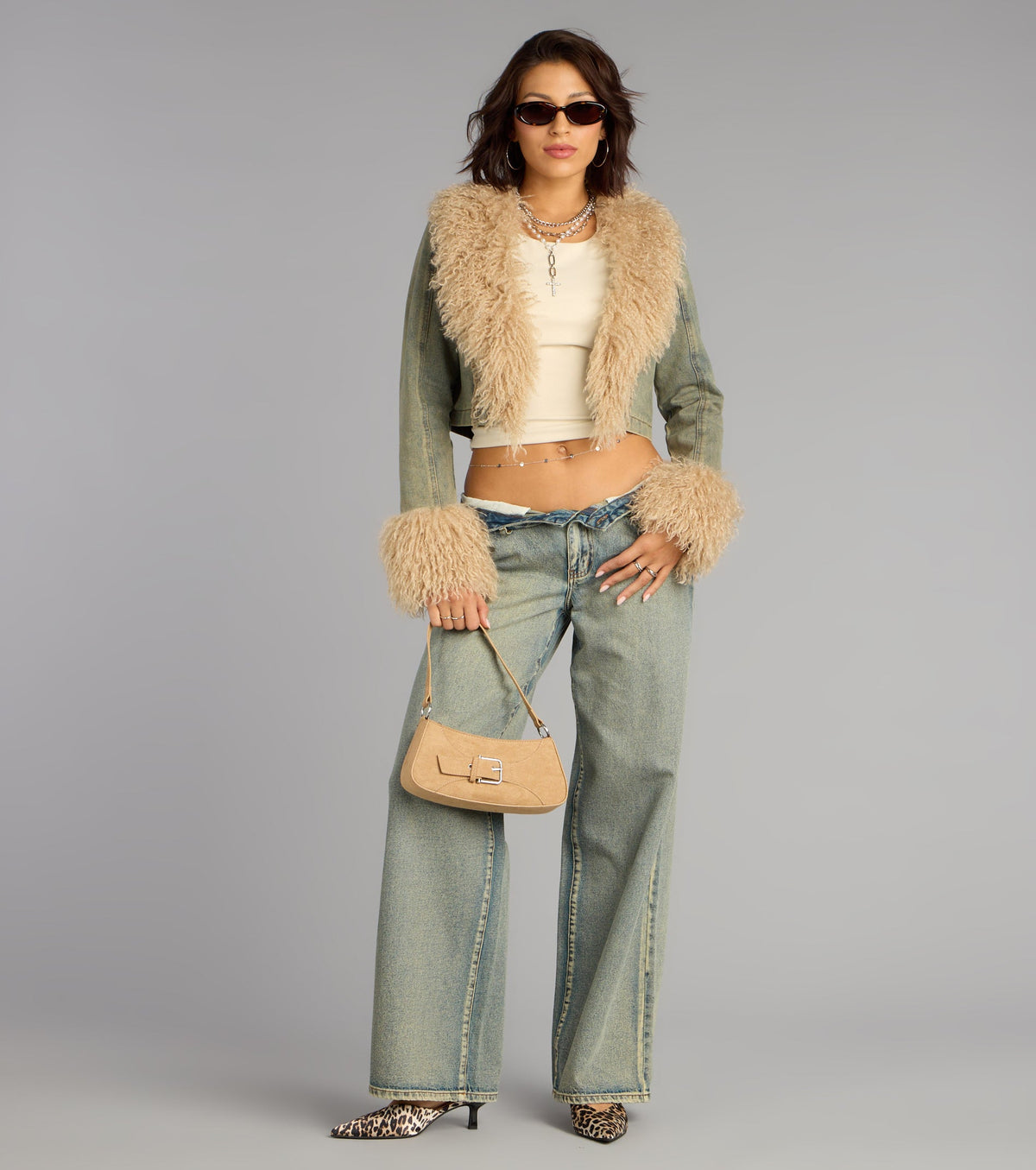 Scene Stealer Faux Fur Crop Denim Jacket