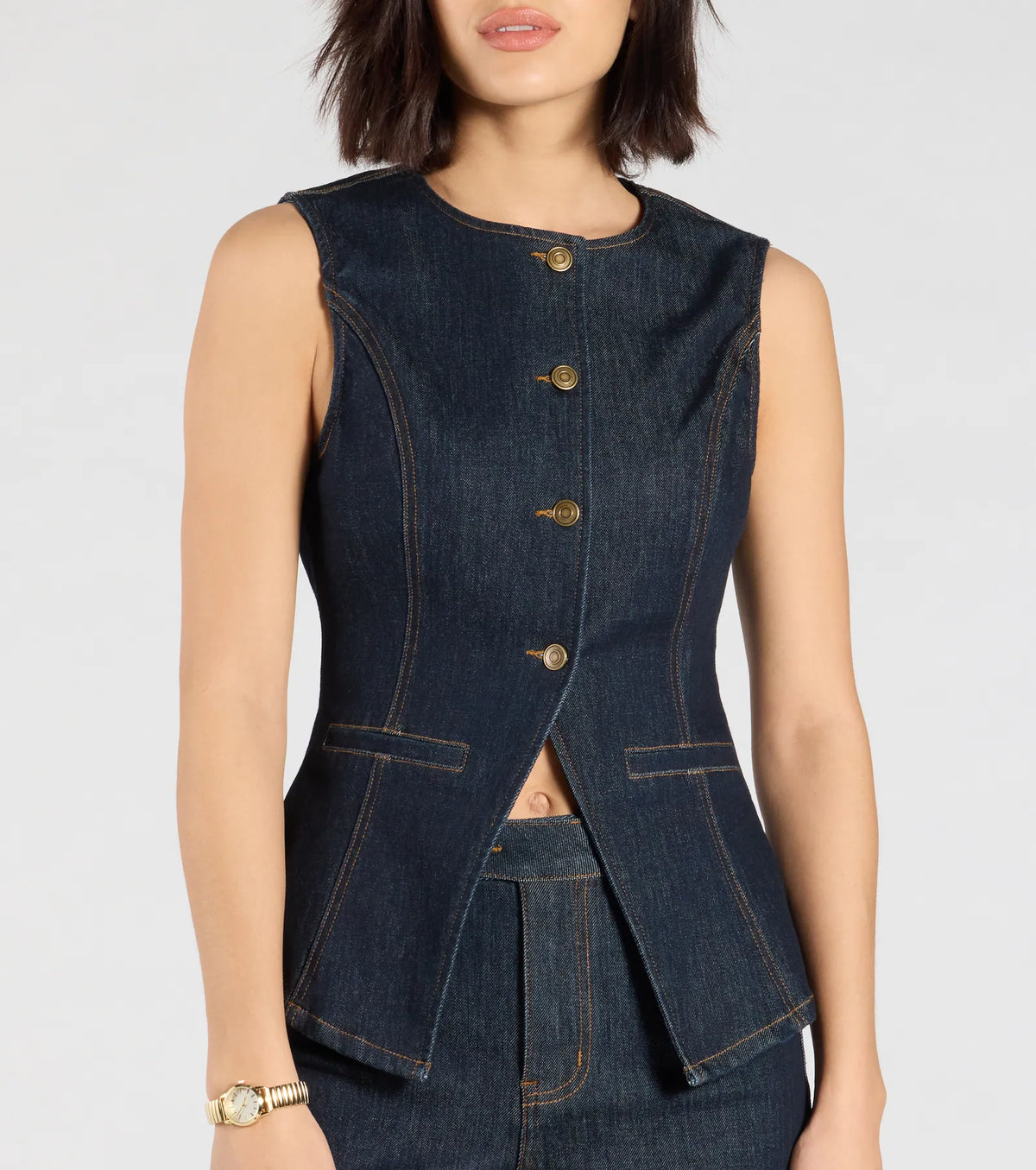 Exceptional Poise Sleeveless Button Denim Vest