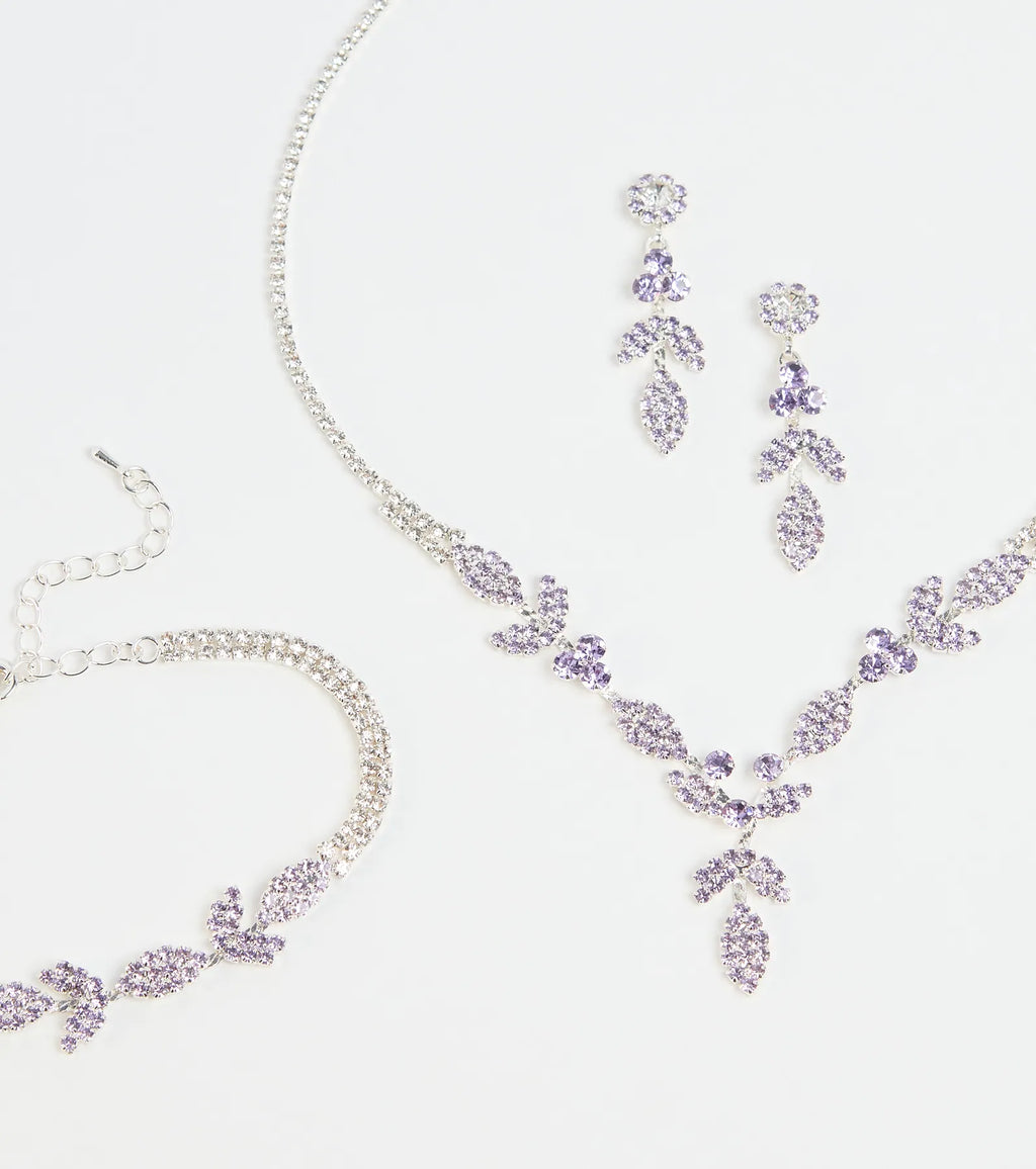 Luxe Desire Rhinestone Leaf Jewelry Set